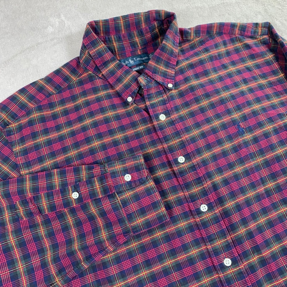 Ralph Lauren Button Down Shirt Mens XXL Multi Color Plaid Classic Fit Cotton